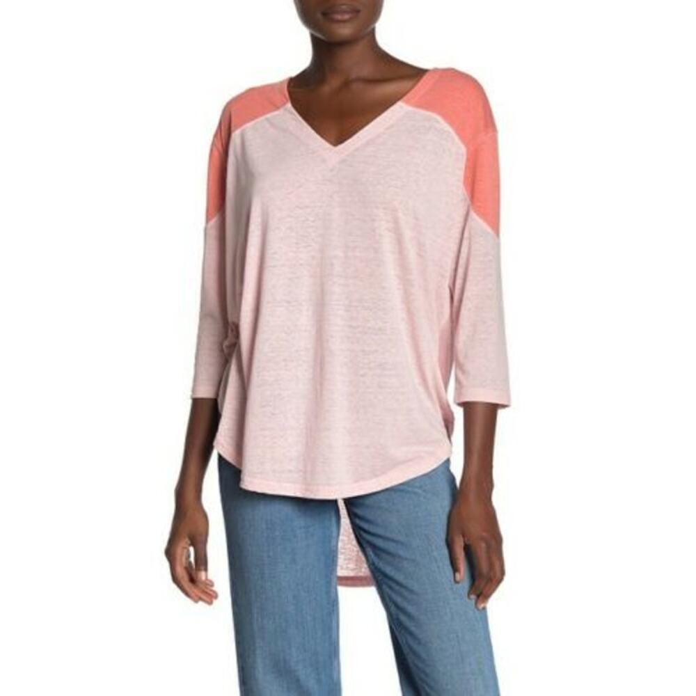 We The Free Womens Top Size M Major Leagues Pink Orange Combo Colorblock Knit